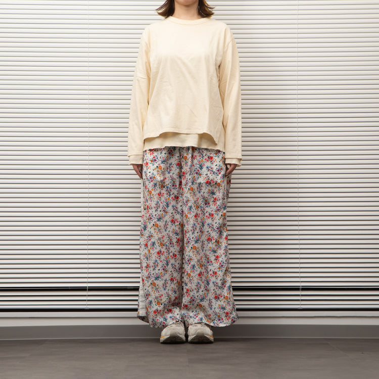 MEYAME  SIDE LINE WIDE PANTS  (FLOWER)  WHITE