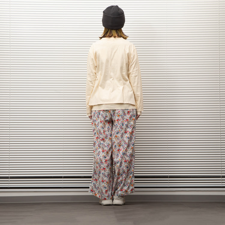 MEYAME  SIDE LINE WIDE PANTS  (FLOWER)  WHITE