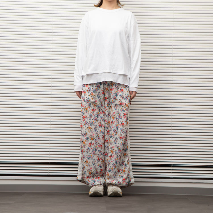 MEYAME  SIDE LINE WIDE PANTS  (FLOWER)  WHITE