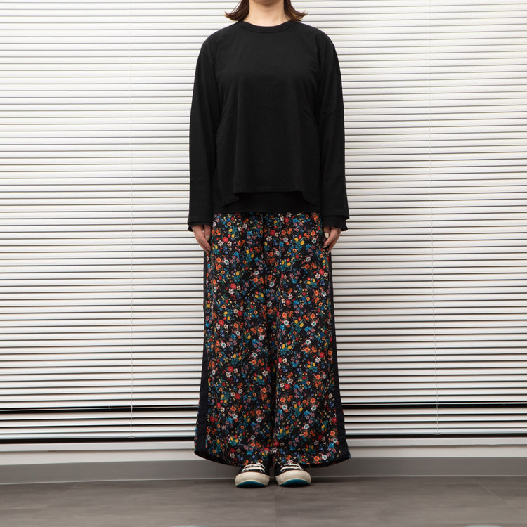 MEYAME  SIDE LINE WIDE PANTS  (FLOWER)  BLACK