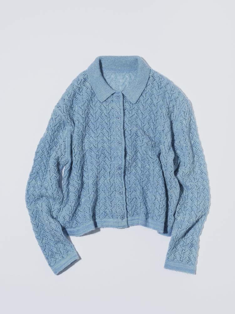 MEYAME WOOL LACE KNIT CARDIGAN MEY-2527 BLUE