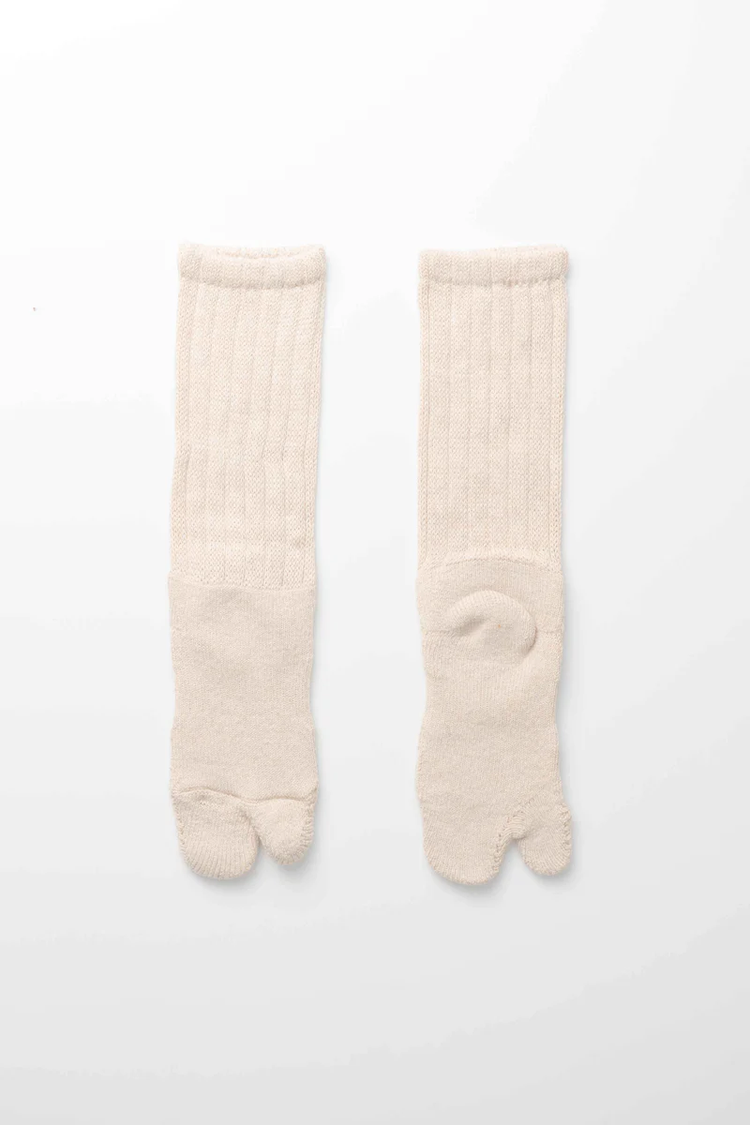 YOKO SAKAMOTO  WOOL TABI PILE SOCKS HEATHER BEIGE