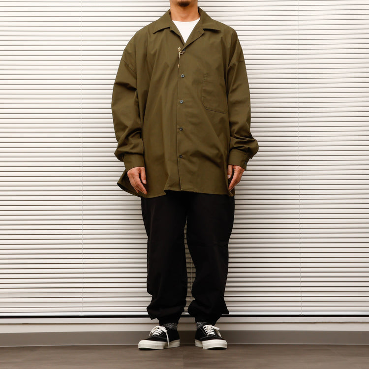 ARMY TWILL / Cotton/Polyester Plain Big Shirt KHAKI