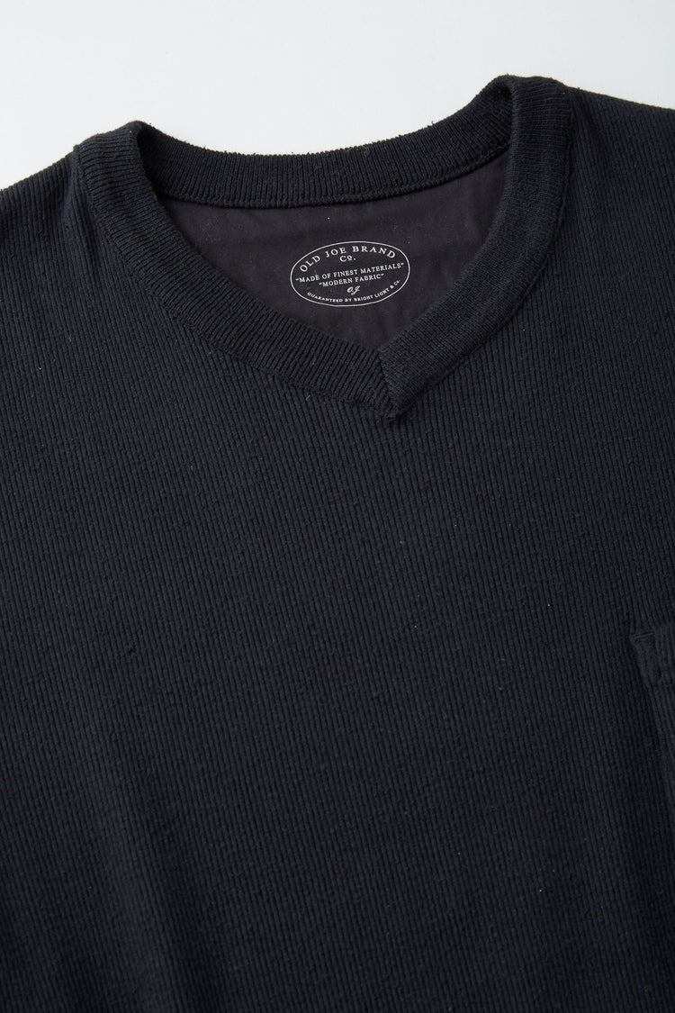 OLD JOE BRAND V-NECK SILK NEP RIBED TOPS ONYX