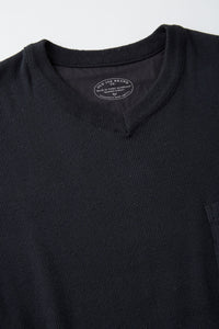 OLD JOE BRAND   V-NECK SILK NEP RIBED TOPS ONYX
