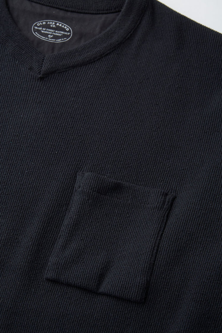 OLD JOE BRAND V-NECK SILK NEP RIBED TOPS ONYX