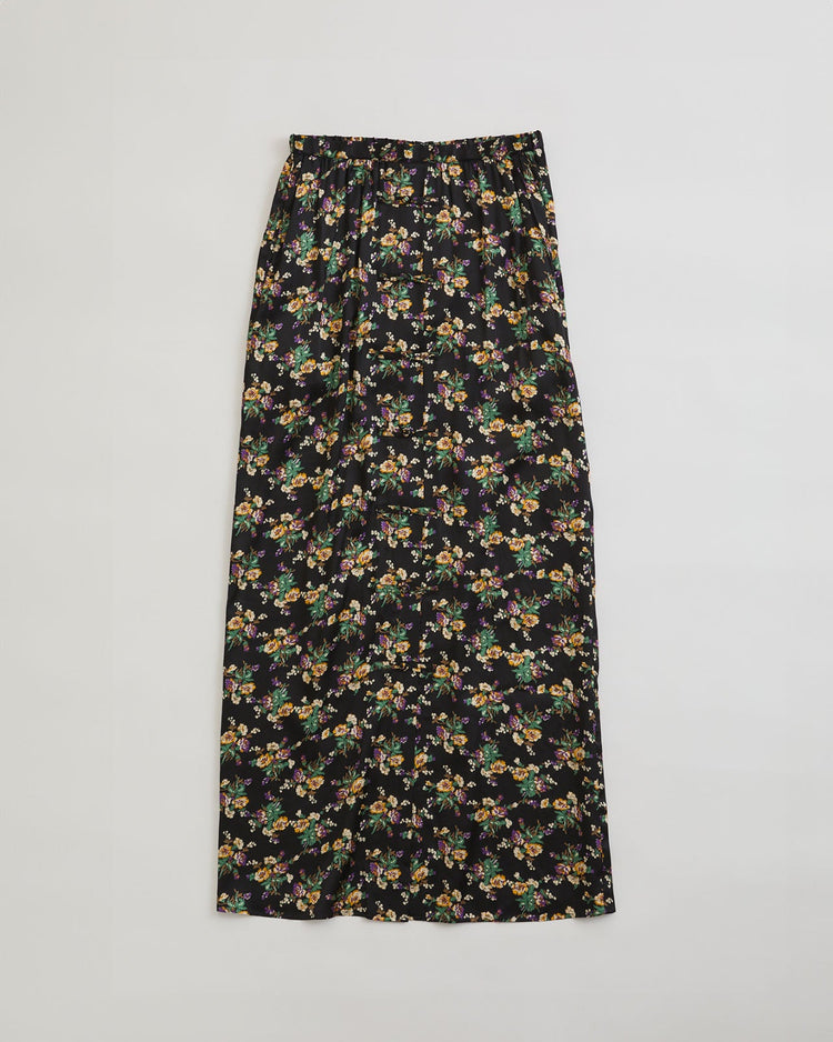 THE SHINZONE / FLOWER BOUQUET PRINTED SATIN SKIRT 07 BLACK