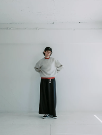 MEYAME  MERINO WOOL STRIPE SIDE LINE WIDE PANTS BLACK