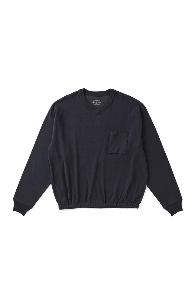 OLD JOE BRAND V-NECK SILK NEP RIBED TOPS ONYX
