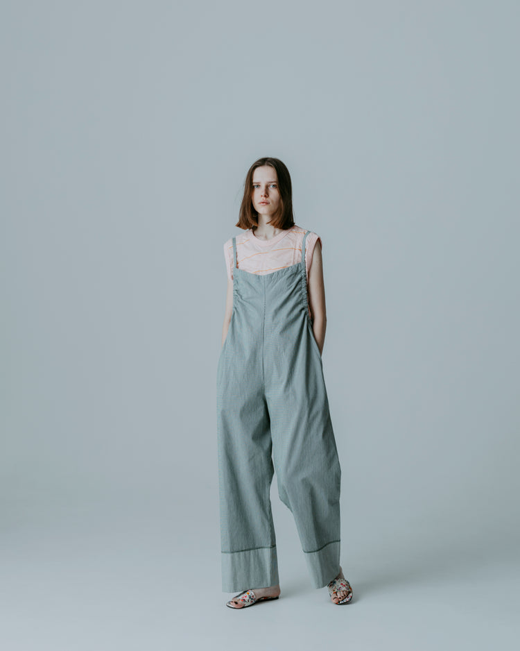 MEYAME  STRIPED GATHERED ALL-IN-ONE MEY-2413 GREEN