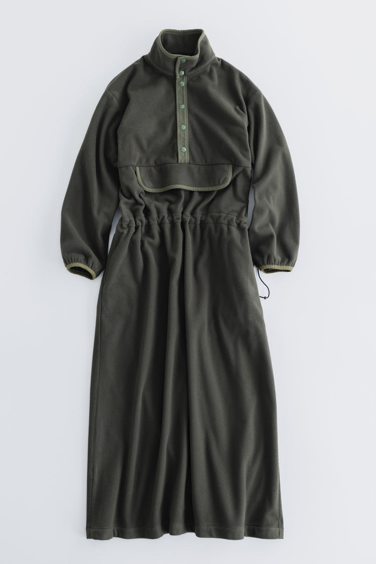 MEYAME / FLLECE SNAP LONG DRESS OLIVE