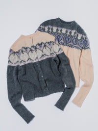MEYAME PATTERN FLUFFY PULLOVER CARDIGAN MEY-2524 PINK