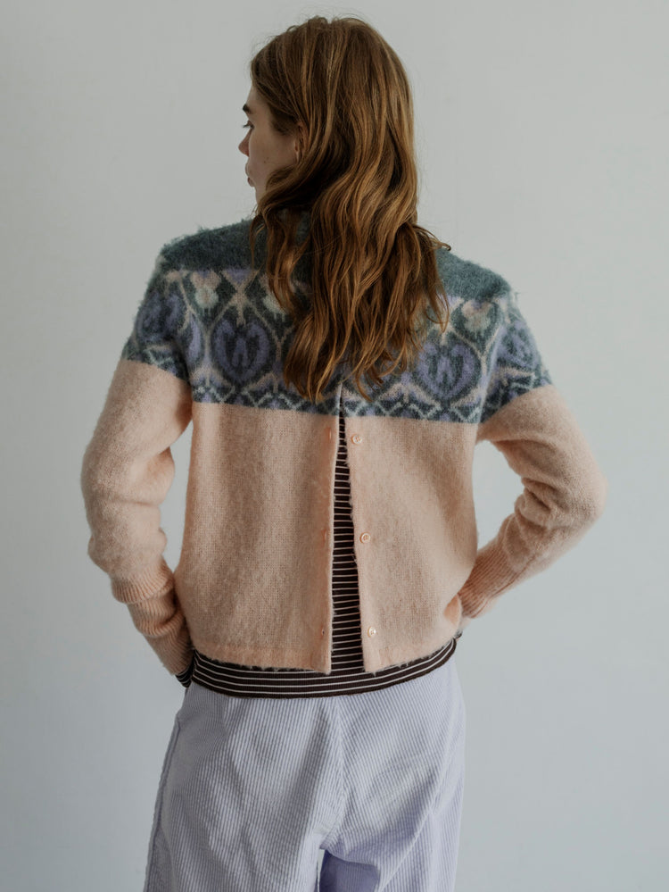 MEYAME PATTERN FLUFFY PULLOVER CARDIGAN MEY-2524 PINK