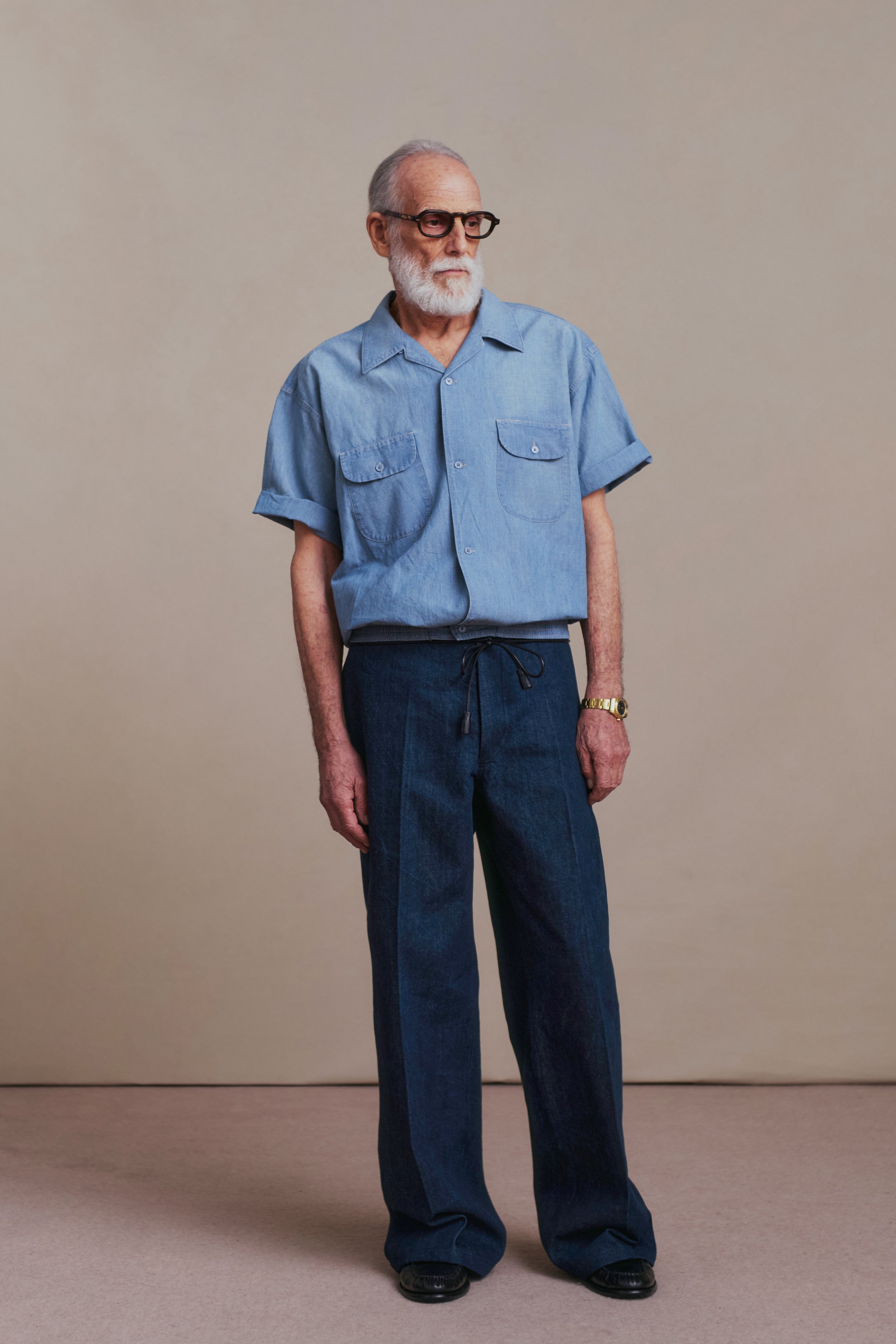 OLD JOE BRAND GATHERED WAIST MARLBORO SHIRTS (Short-sleeve) INDIGO