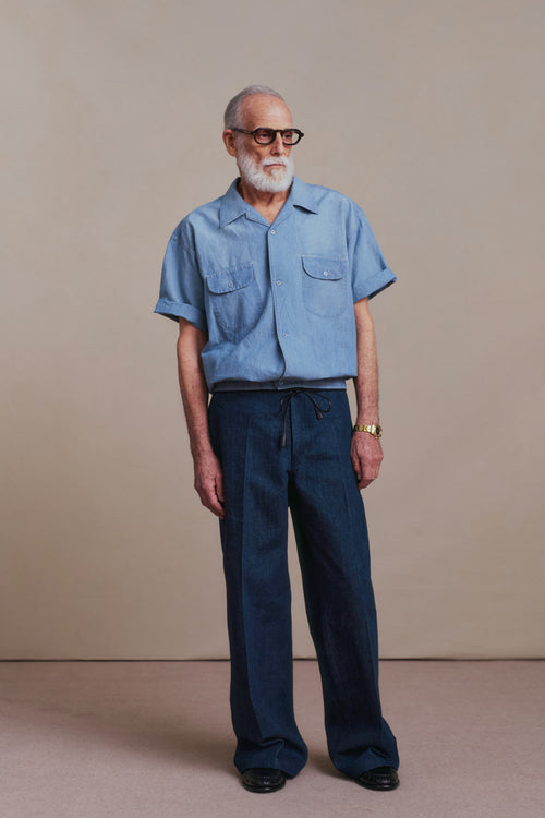 OLD JOE BRAND  GATHERED WAIST MARLBORO SHIRTS (Short-sleeve) INDIGO 261OJ-SH11