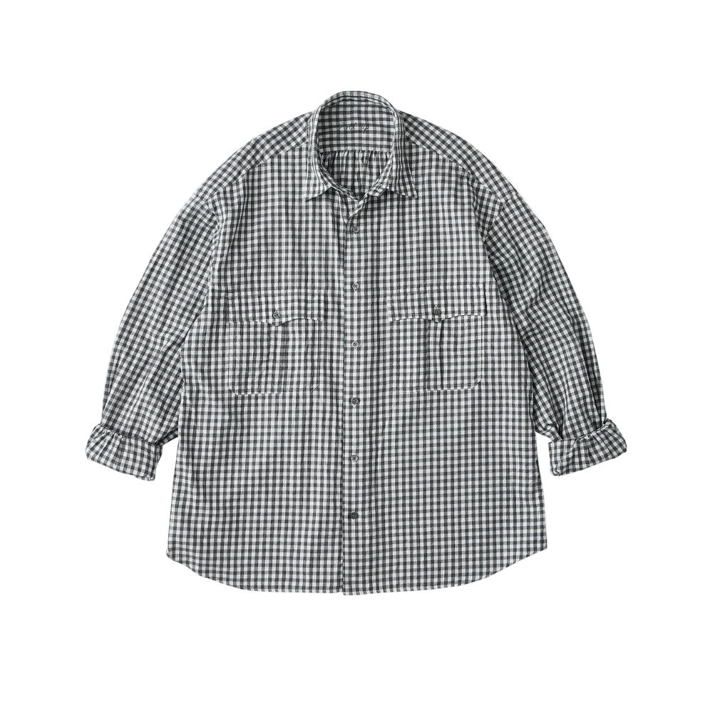 PORTER CLASSIC ROLL UP HEATHER GINGHAM CHECK SHIRT (GIZA 120/2