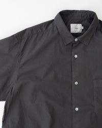 RINEN / 70/1 Twill Short-Sleeve Regular Collar Shirt with Drawstring Hem, 04 Charcoal