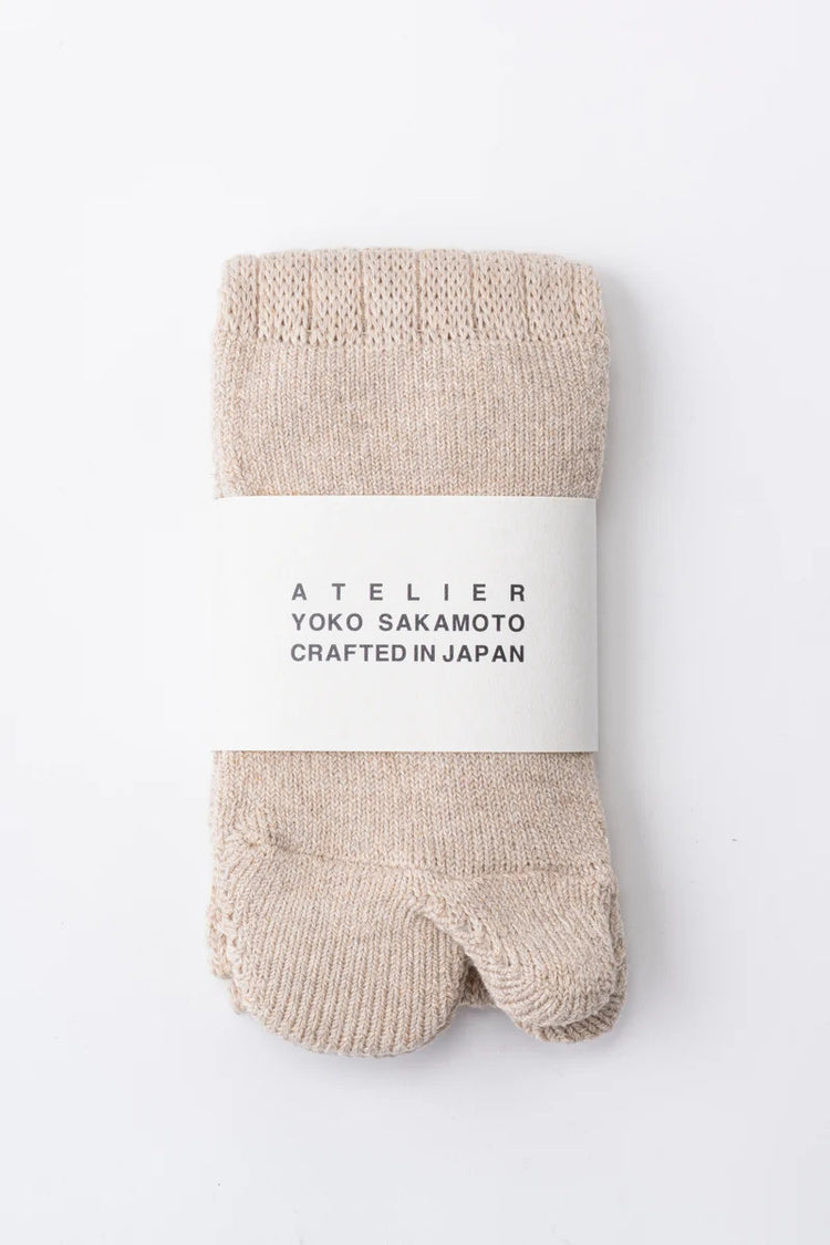 YOKO SAKAMOTO  COTTON TABI PILE SOCKS HEATHER BEIGE