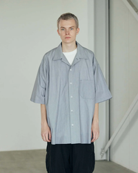 ARMY TWILL / COTTON STRIPE HALF SLEEVE SHIRT BLUE