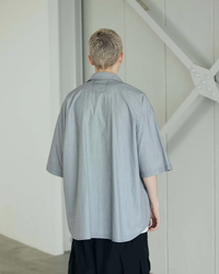 ARMY TWILL / COTTON STRIPE HALF SLEEVE SHIRT BLUE