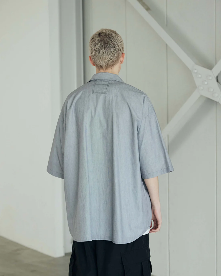 ARMY TWILL / COTTON STRIPE HALF SLEEVE SHIRT BLUE