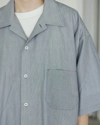 ARMY TWILL / COTTON STRIPE HALF SLEEVE SHIRT BLUE