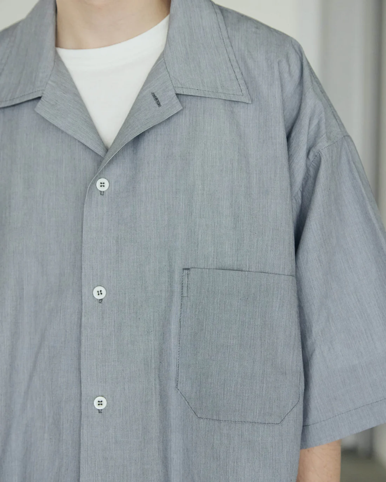 ARMY TWILL / COTTON STRIPE HALF SLEEVE SHIRT BLUE