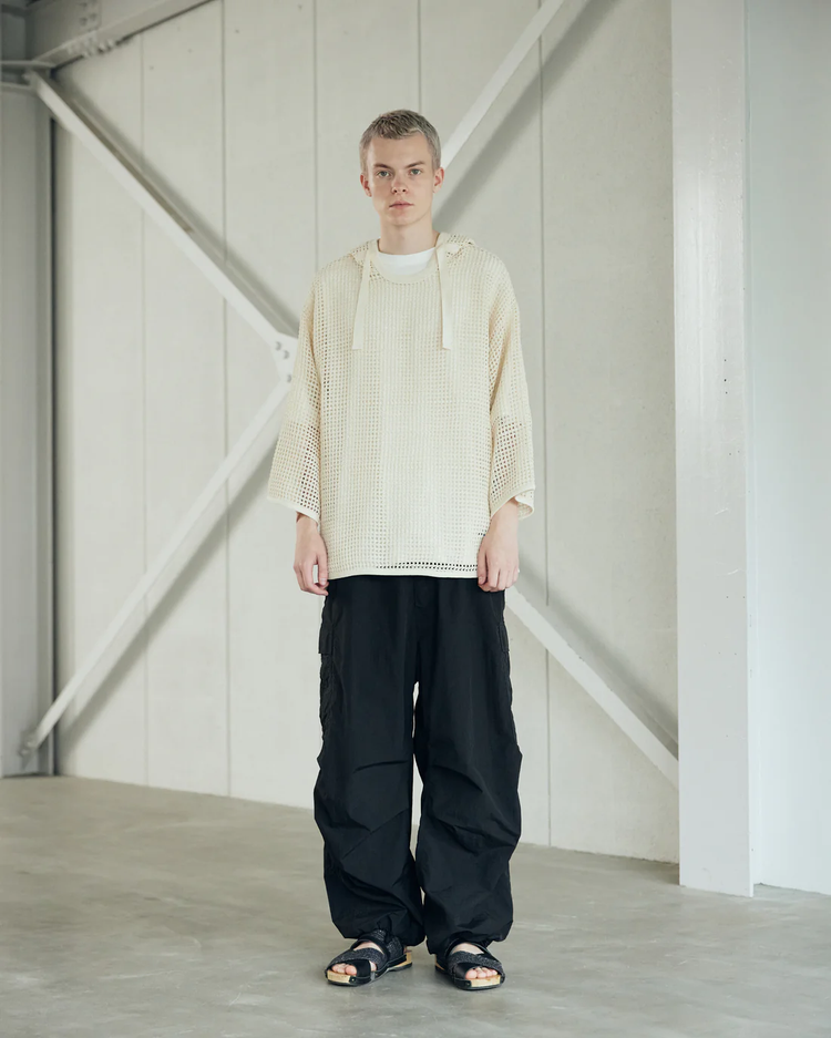 ARMY TWILL / COTTON MESH HOODIE ECRU