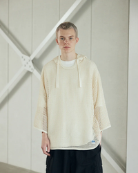 ARMY TWILL / COTTON MESH HOODIE ECRU