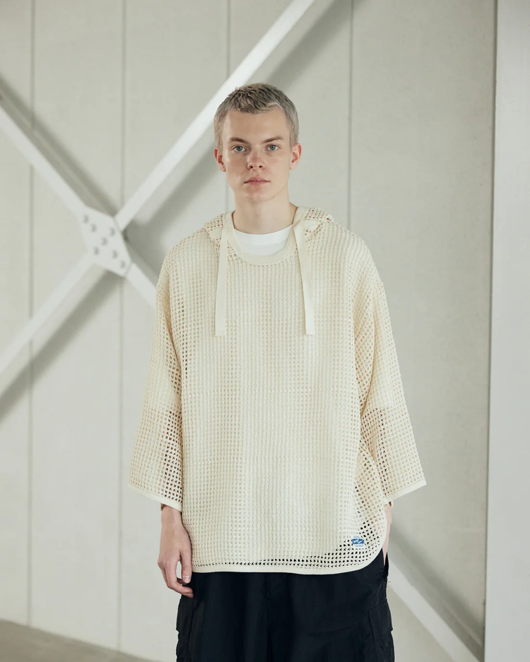 ARMY TWILL / COTTON MESH HOODIE ECRU