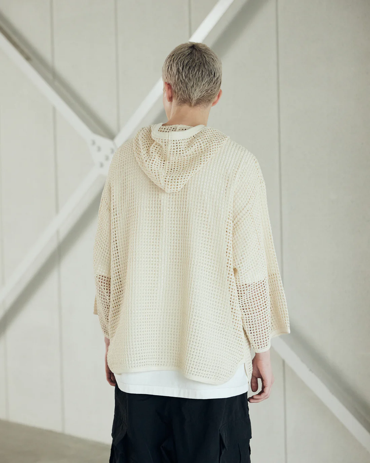 ARMY TWILL / COTTON MESH HOODIE ECRU