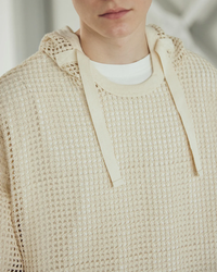 ARMY TWILL / COTTON MESH HOODIE ECRU