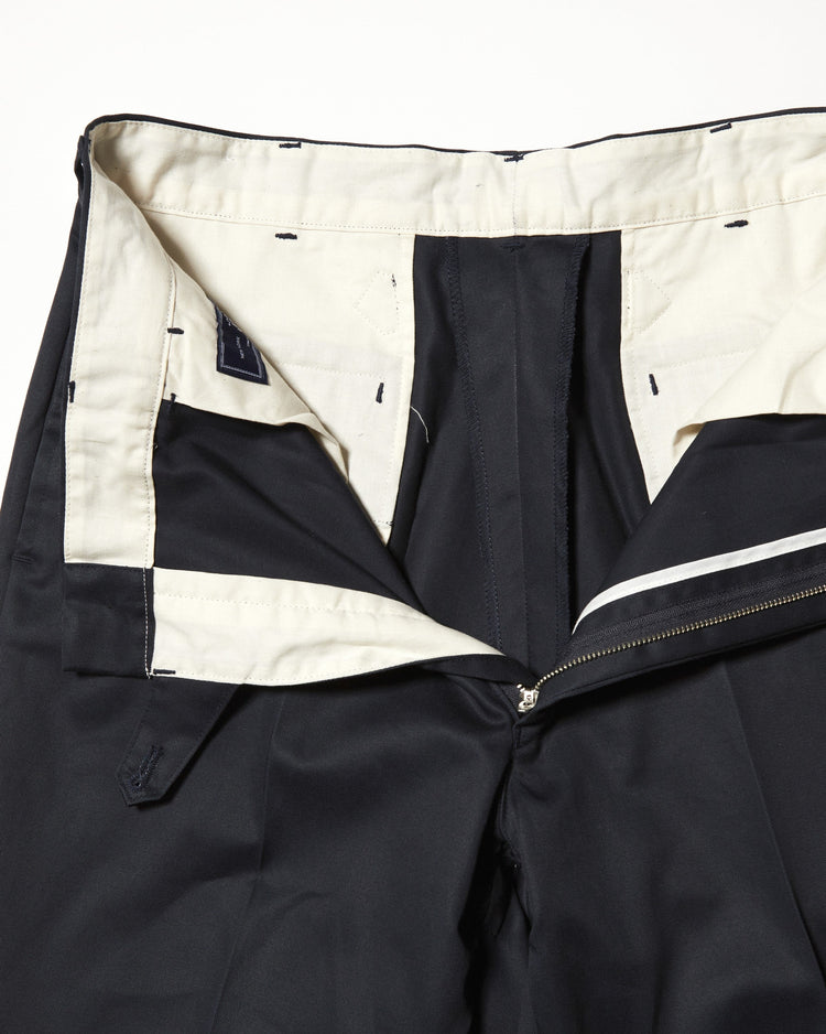 J.PRESS ORIGINALS SHIOTA Slight Twist Chino Piped Stem 1 tuck Japan Made NAVY