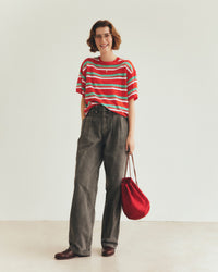 THE SHINZONE / MULTI STRIPED CREW NECK KNIT 24 RED