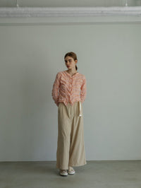 MEYAME TUCKED JACQUARD BORDER CARDIGAN PULLOVER MEY-2500 PINK