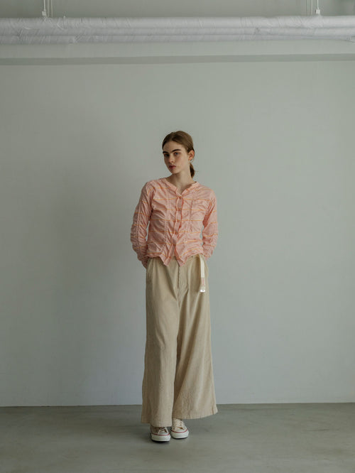 MEYAME TUCKED JACQUARD BORDER CARDIGAN PULLOVER MEY-2500 PINK