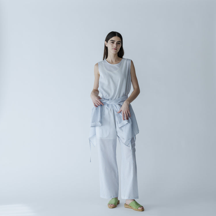 MEYAME / LIGHT COTTON STRIPE PANTS BLUE