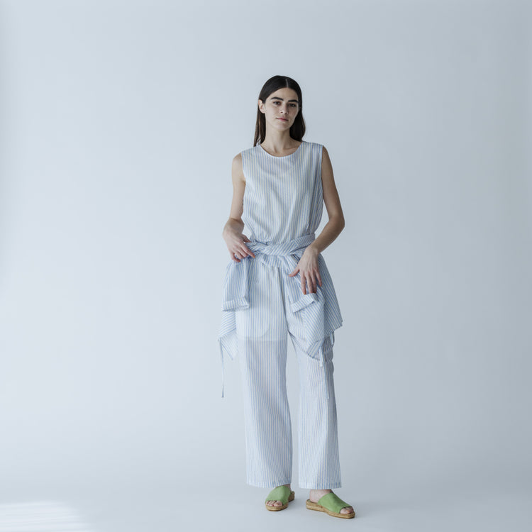 MEYAME / LIGHT COTTON STRIPE SLEEVELESS BLUE