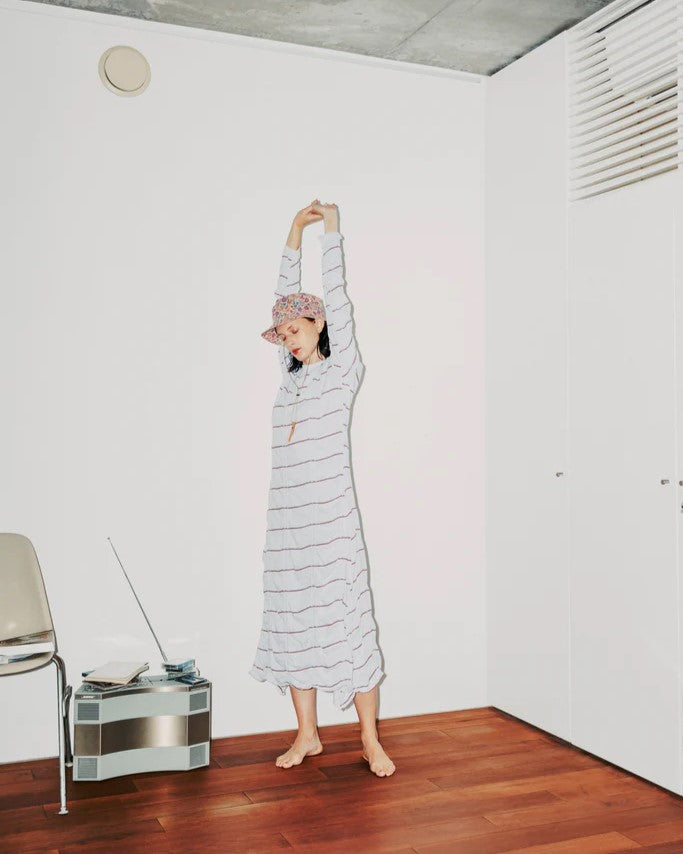 MEYAME   TUCKED JACQUARD BORDER DRESS HEATHER GREY
