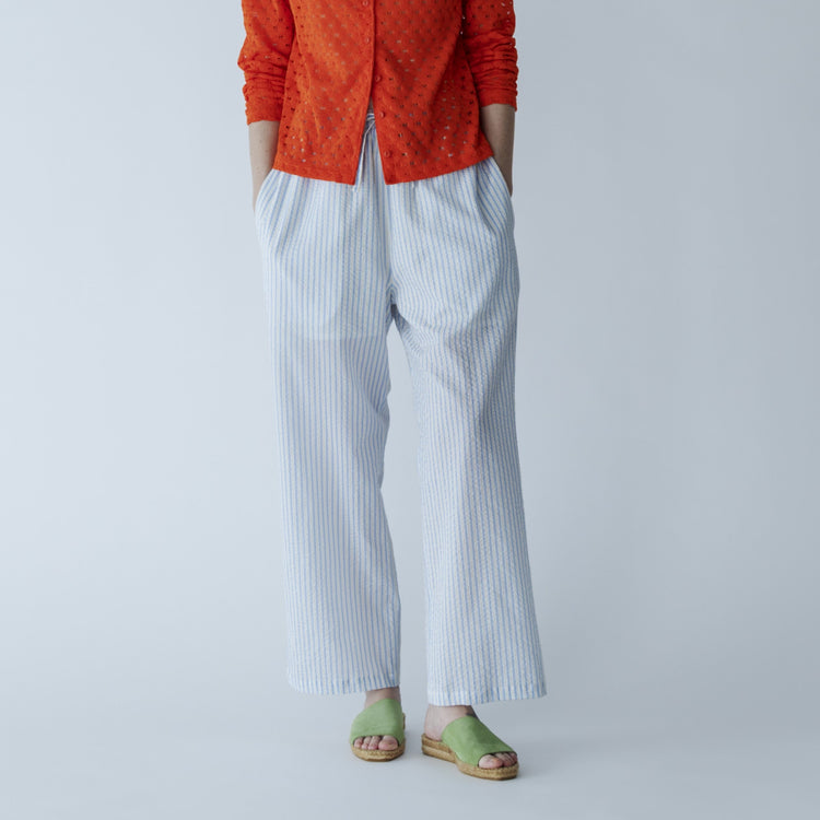 MEYAME / LIGHT COTTON STRIPE PANTS BLUE