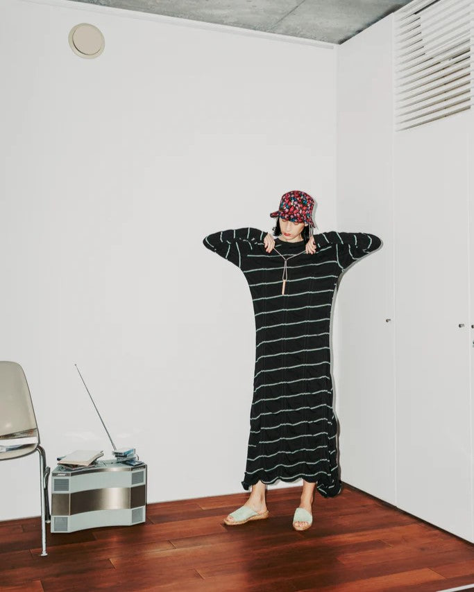 MEYAME TUCKED JACQUARD BORDER DRESS BLACK