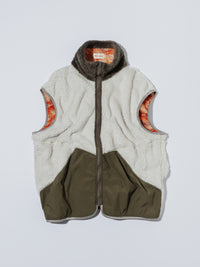 MEYAME PRINT SOLID REVERSIBLE FLEECE VEST MEY-2510 ORANGE
