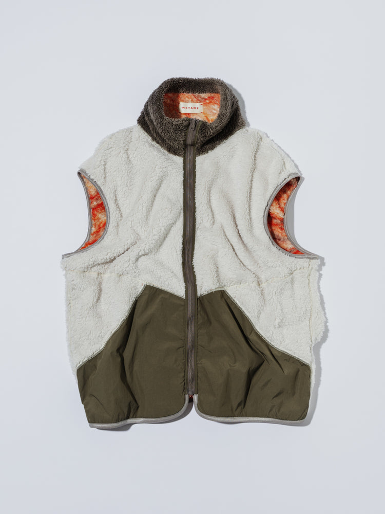 MEYAME PRINT SOLID REVERSIBLE FLEECE VEST MEY-2510 ORANGE
