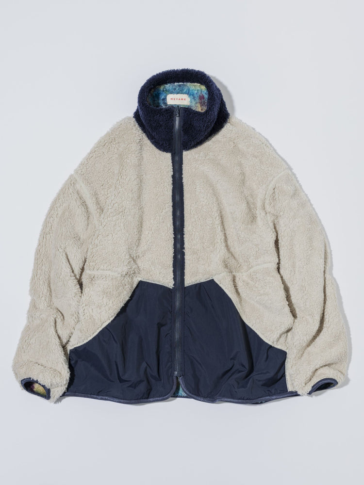 MEYAME PRINT SOLID REVERSIBLE FLEECE JACKET MEY-2511 BLUE