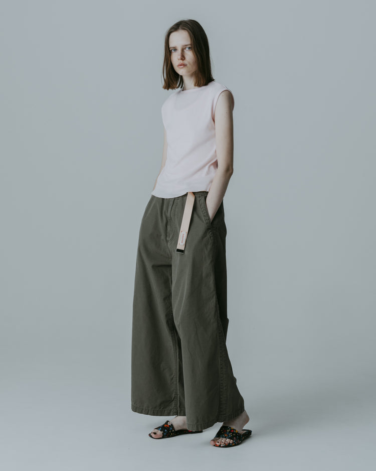 MEYAME  LIGHT RIP STOP SIDE LINE WIDE PANTS MEY-2422 OLIVE