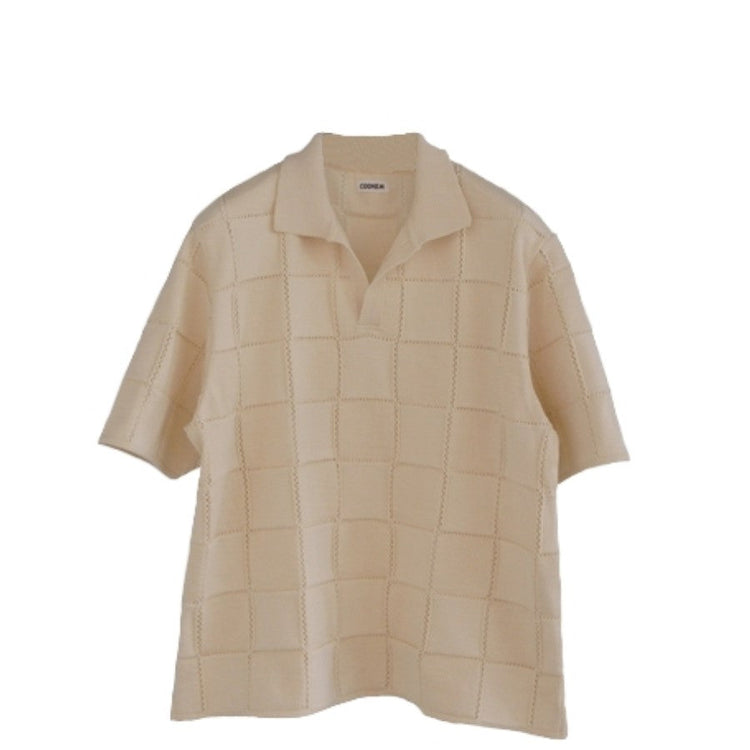 COOHEM / LINKS CHECK KNIT PULLOVER ECRU 