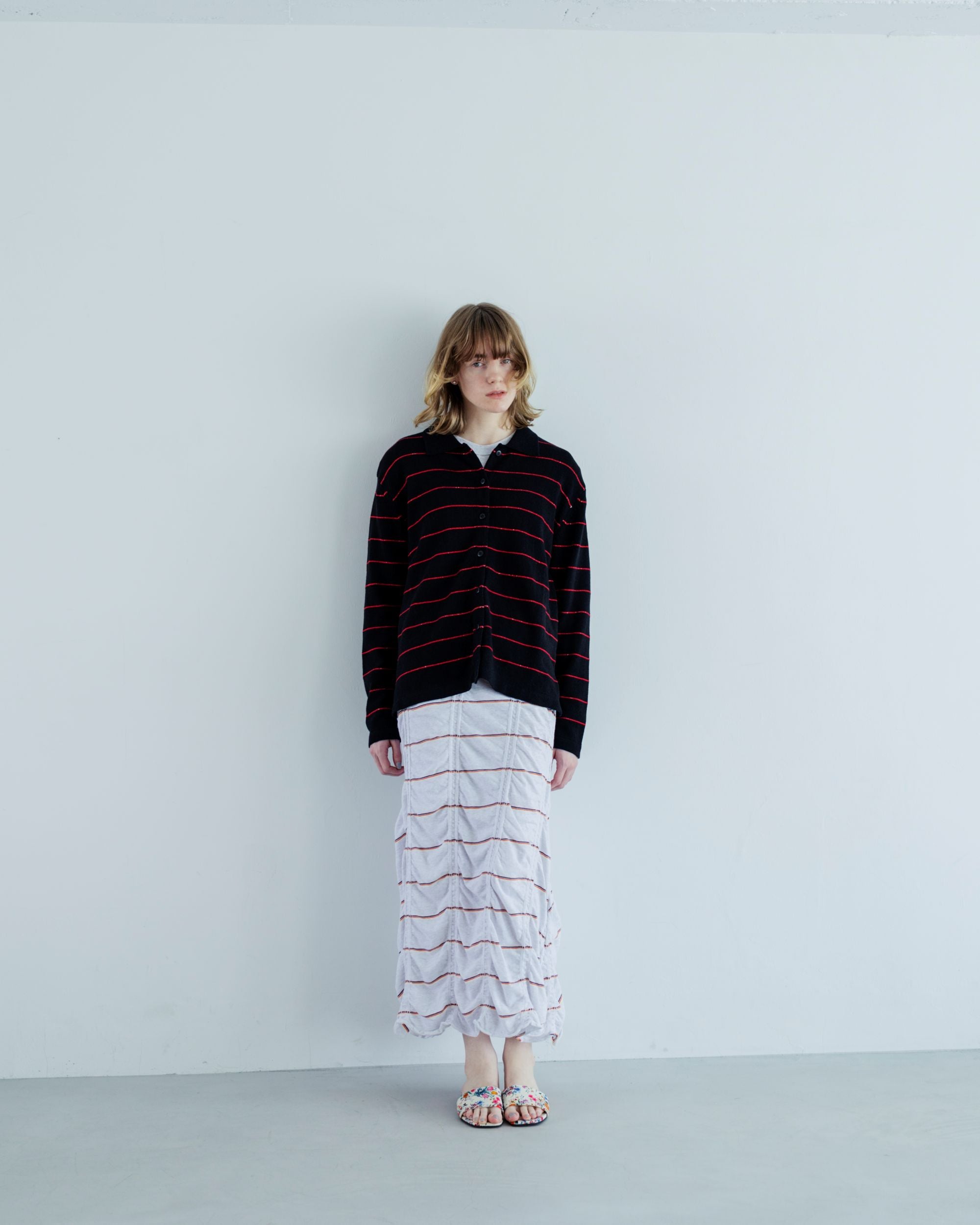 MEYAME BORDER COTTON KNIT CARDIGAN BLACK – CASDAY / キャスデイ