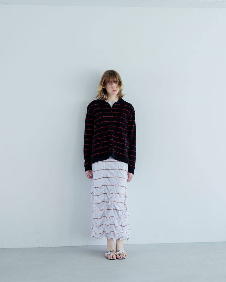 MEYAME   BORDER COTTON KNIT CARDIGAN BLACK