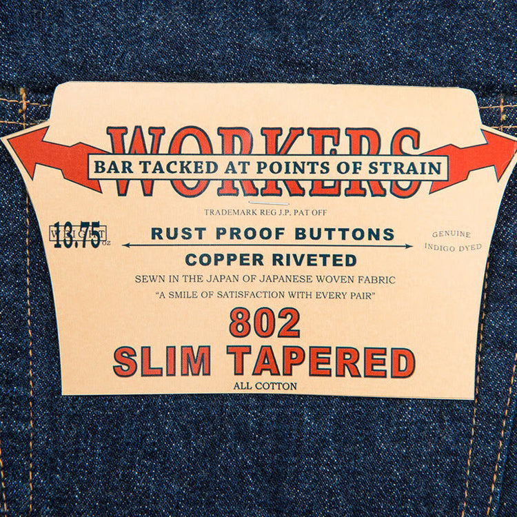 WORKERS  Lot 802 Slim Tapered Jeans 13.75 oz American Cotton 100%, Raw Denim