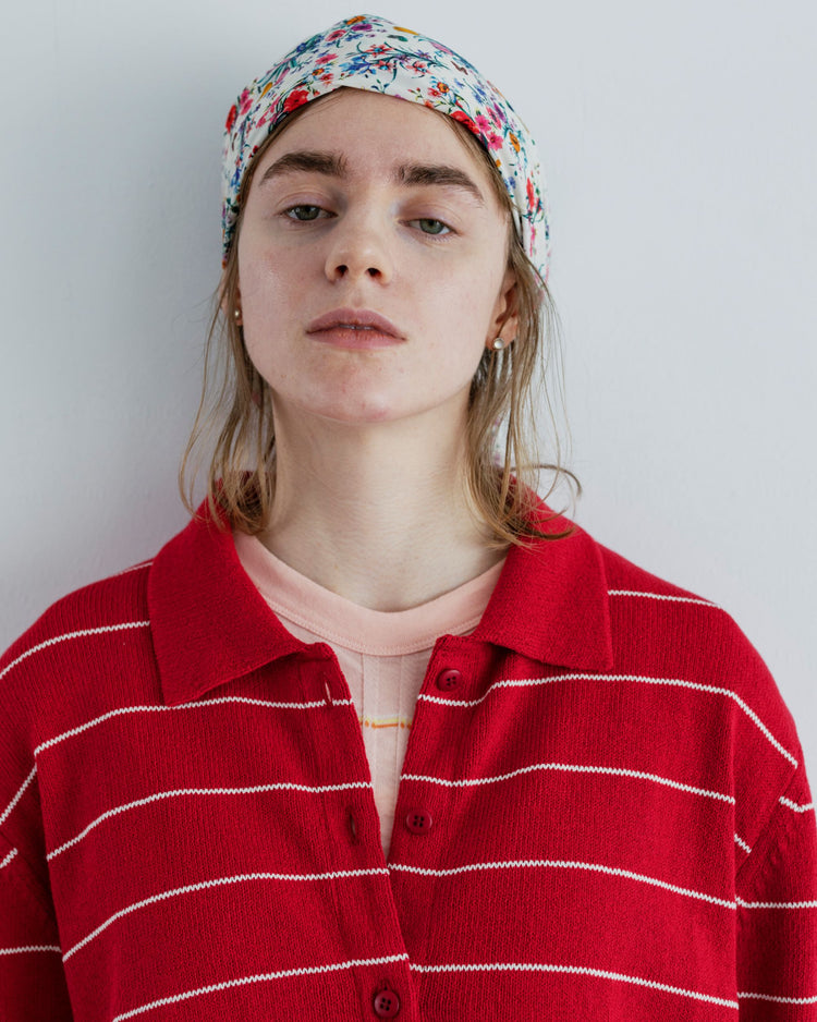MEYAME   BORDER COTTON KNIT CARDIGAN RED